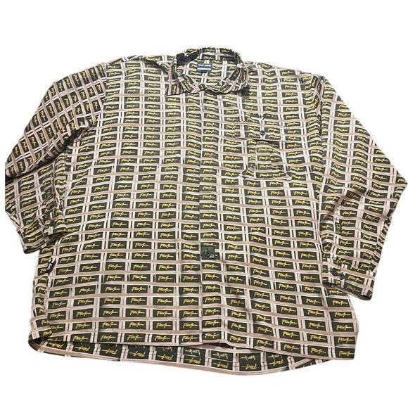 PHAT FARM Vintage Shirt 90s Navy Yellow Signature Logo L/S Button Mens XXXL 3XL - Picture 2 of 10